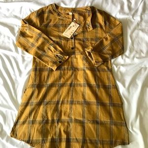 Mustard Plaid Flannel Tunic Dress w/ Pockets